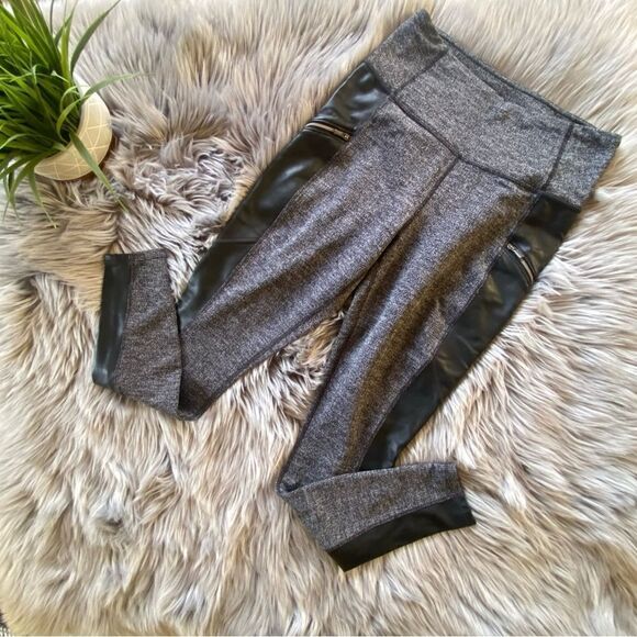 Athleta Herringbone Faux Leather Panelled Leggings, S - Picture 3 of 10